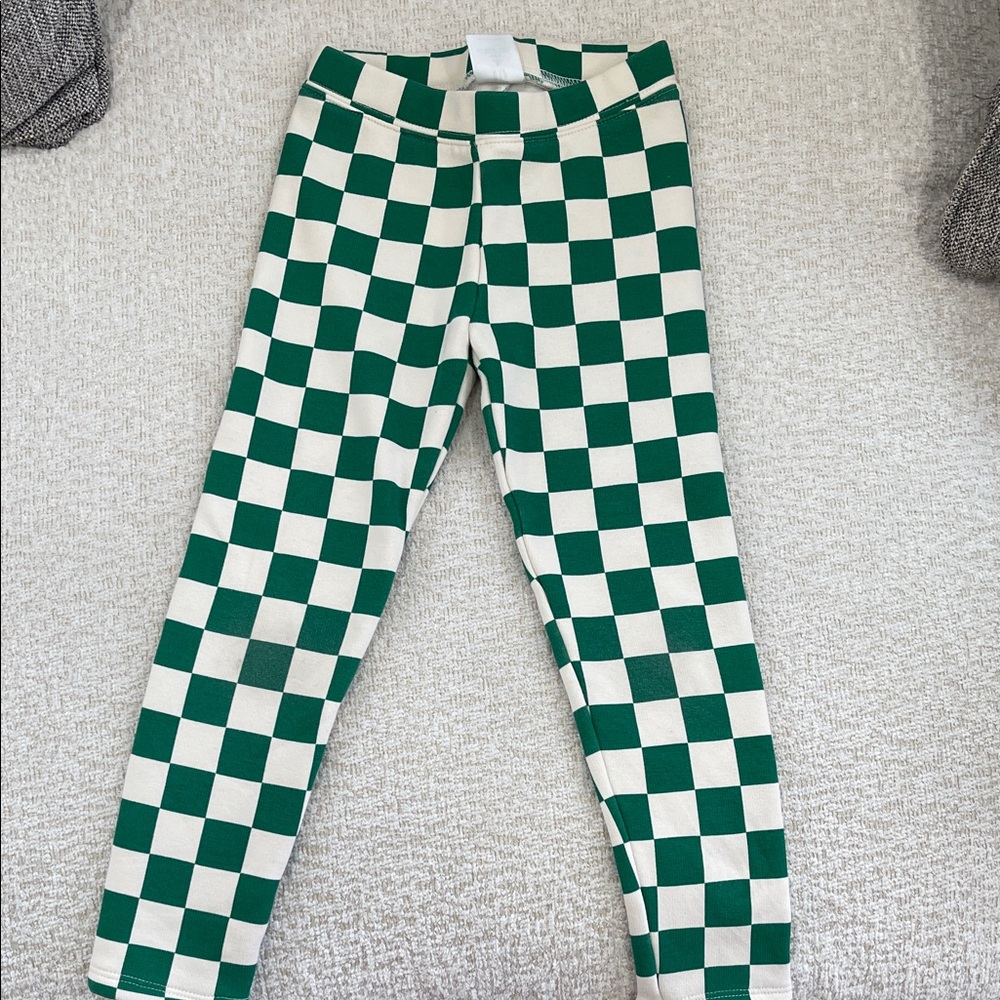 Green and White Checkered Kids Leggings